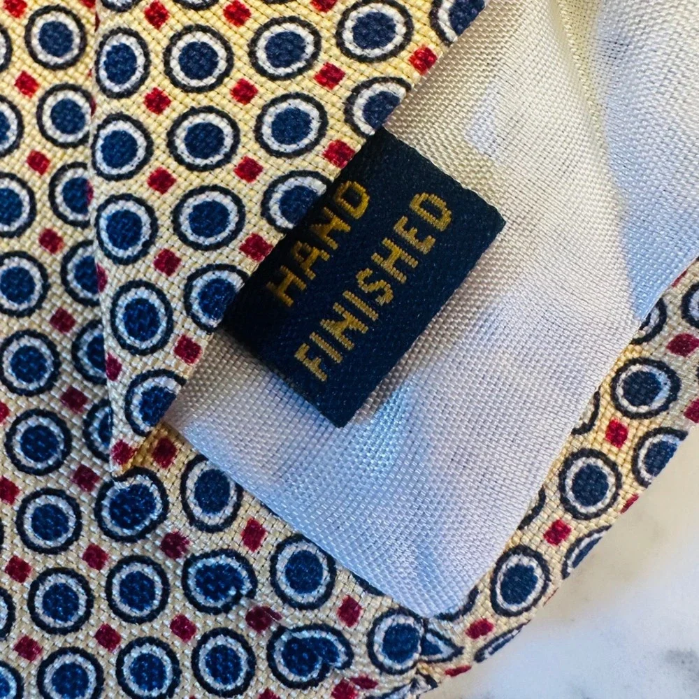 Polo University Ralph Lauren Silk Tie Yellow Hand Finished Medallion USA Vintage